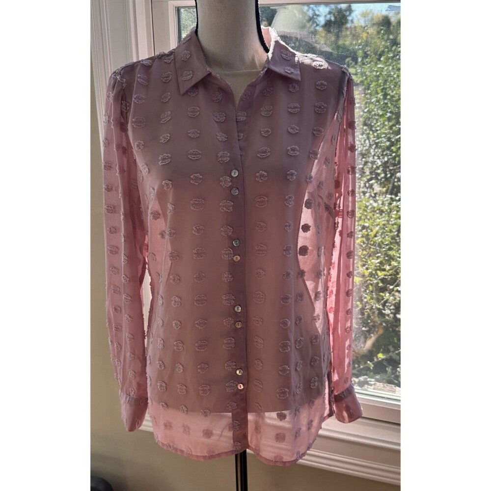 Kut From the Kloth Sheer Dusty‎ Rose Pink Blouse, Sz M Medium, Semi Sheer